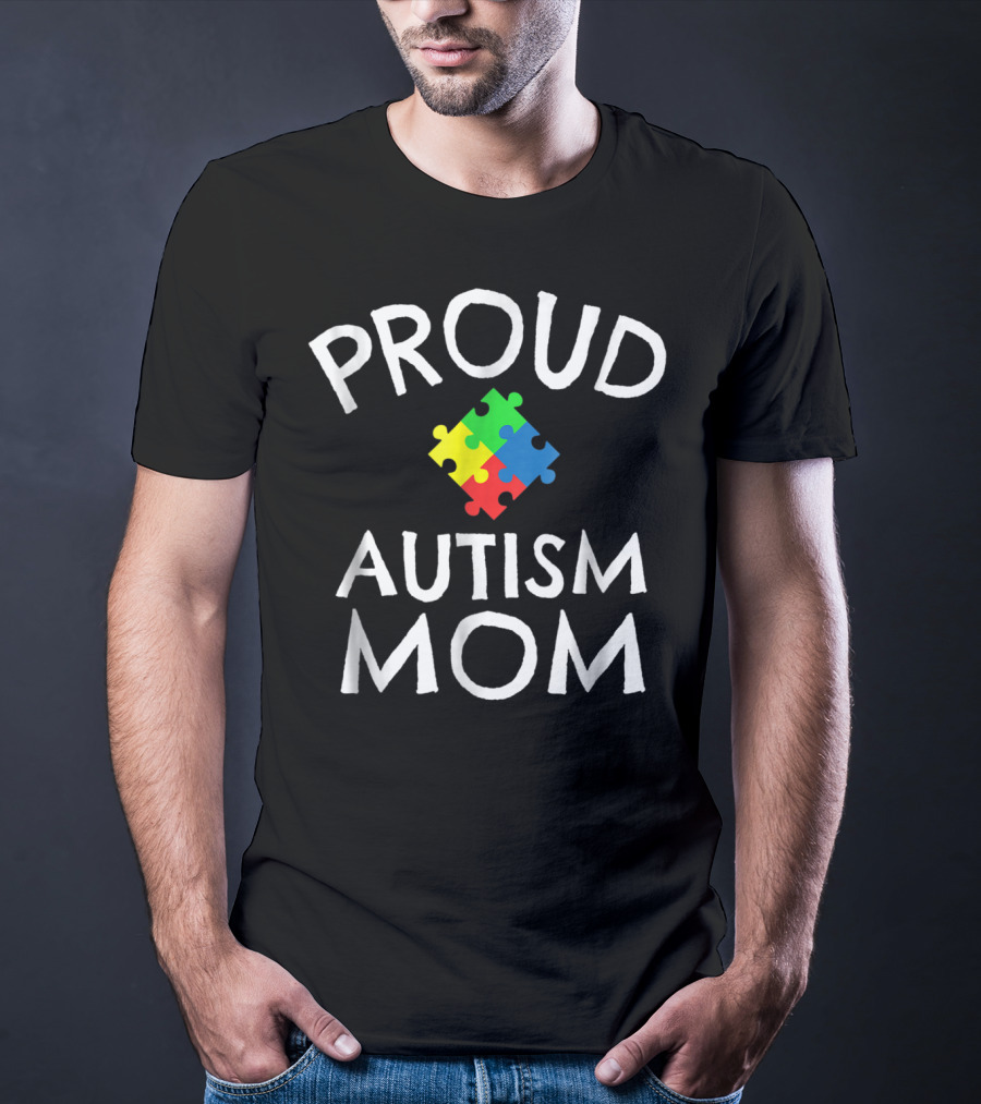 Proud Autism Mom Colorful Puzzle Autism Awareness T-Shirt