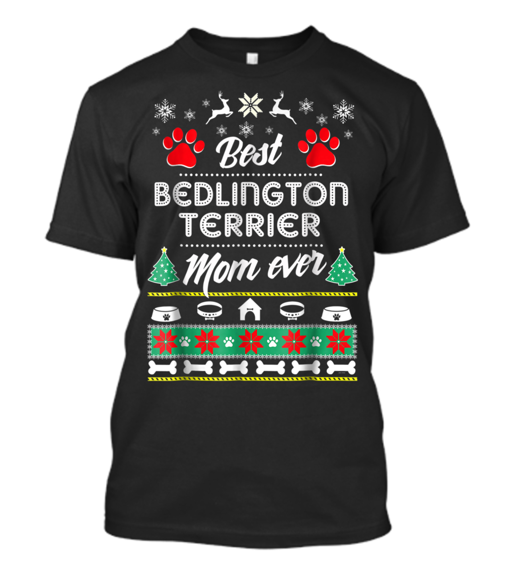 Best Bedlington Terrier Mom Ever With Christmas Reindeer And Paw Prints T-Shirt