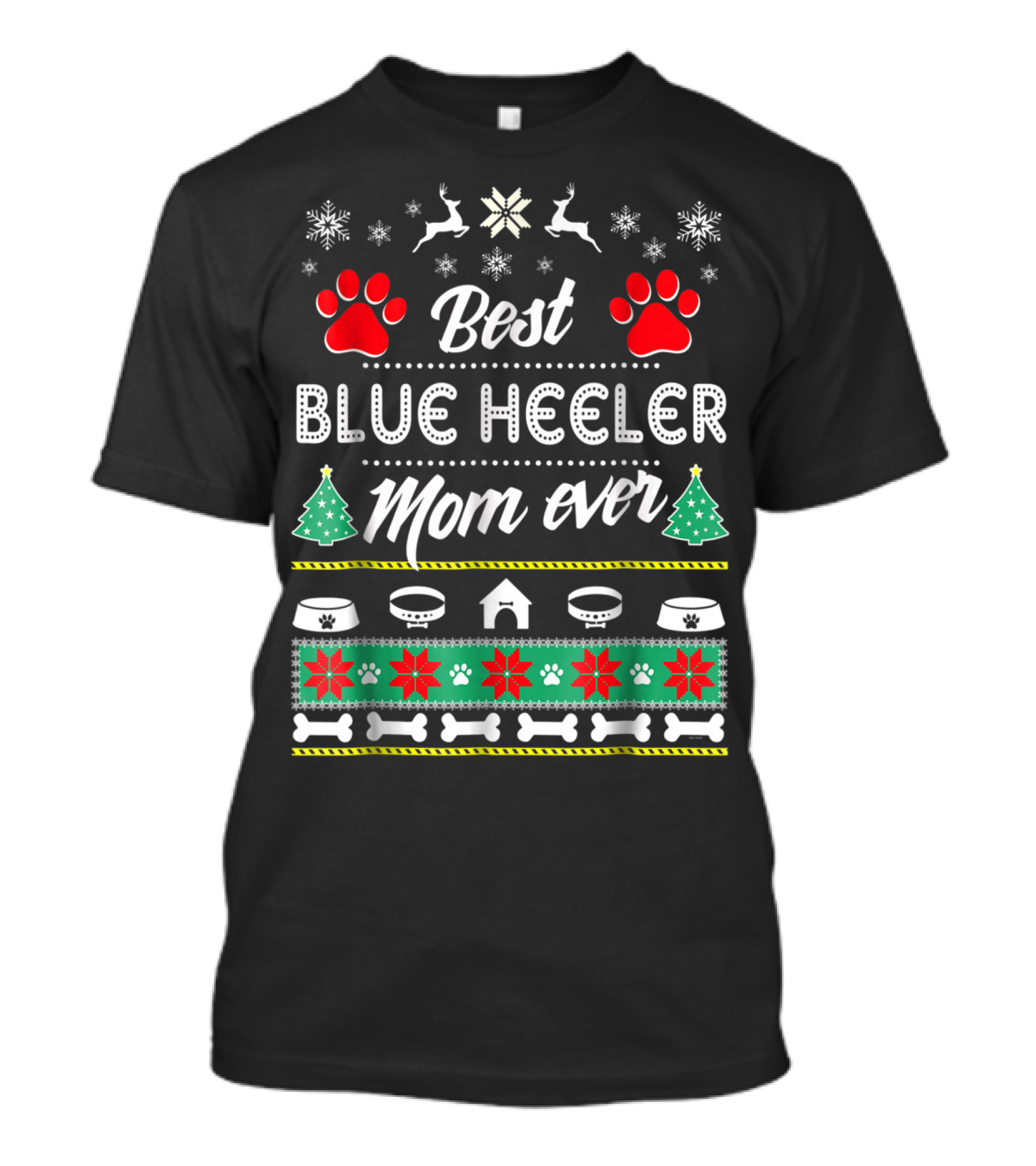 Best Blue Heeler Mom Ever Christmas Dog Lover Snowflakes Paws Festive T-Shirt