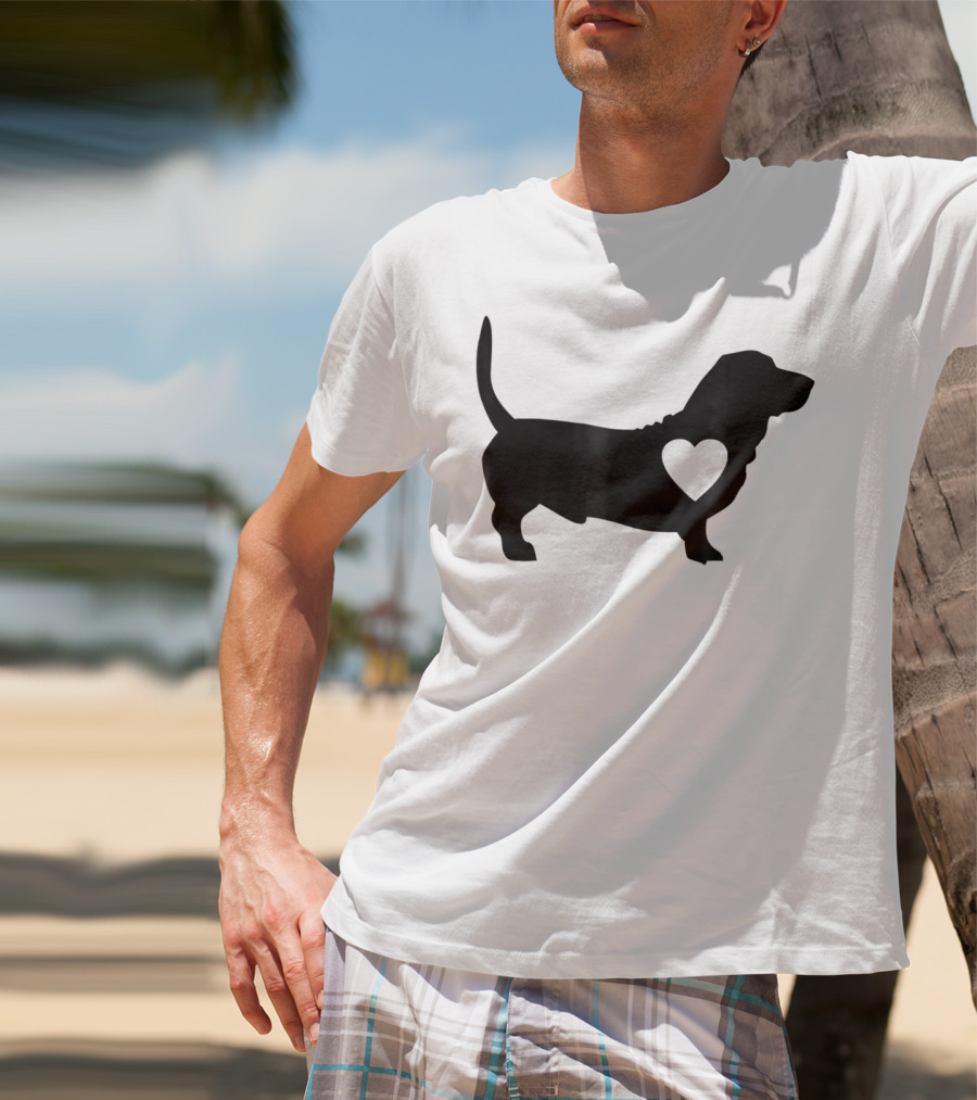 Basset Love Heart Silhouette Dog Idea Dog T-Shirt
