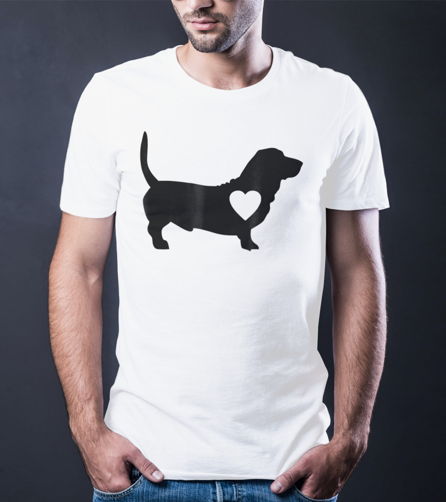 Basset Love Heart Silhouette Dog Idea Dog T-Shirt