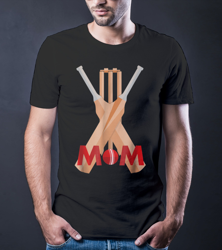 Cricket Mom Stumps Bats Red Ball T-Shirt