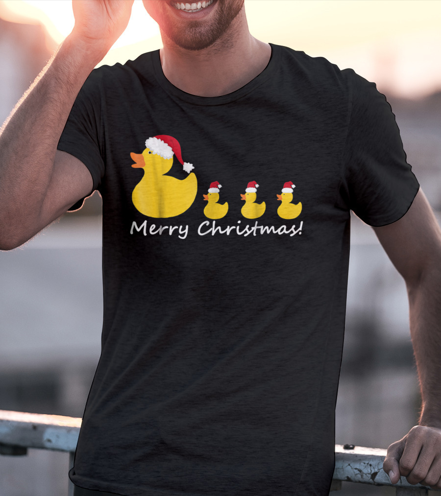 Merry Christmas Rubber Duck Family Santa Hat Mom Of Three T-Shirt