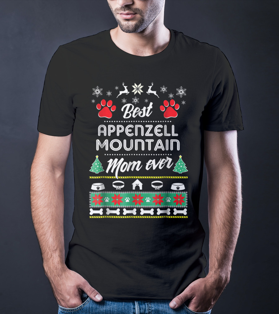 Best Appenzell Mountain Mom Ever Christmas Reindeer And Dog Paw Decorations T-Shirt