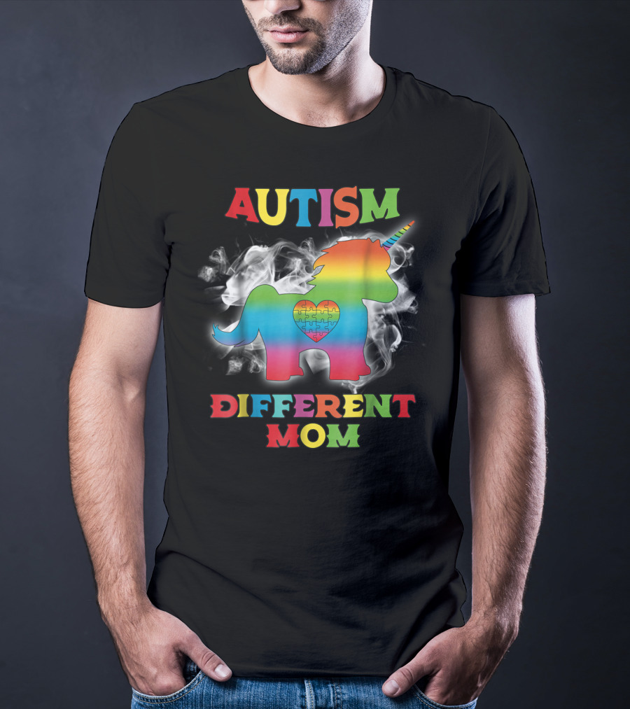 Autism Different Mom Rainbow Puzzle Heart Unicorn T-Shirt