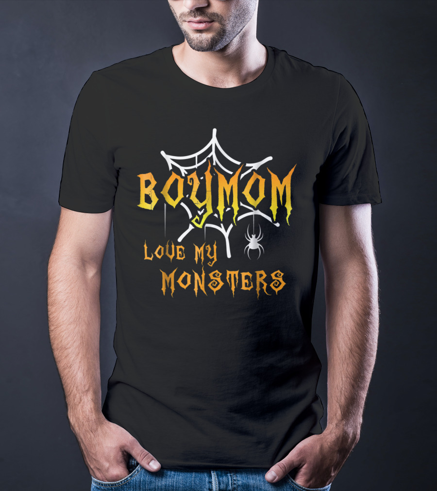 BOY MOM Love My Monsters With Spider Web And Spider T-Shirt