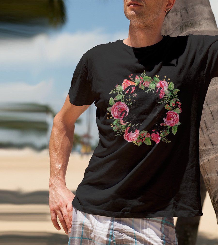 Bra Off Hair Up Yoga Pants On Wine Gone Mom Mother Floral T-Shirt
