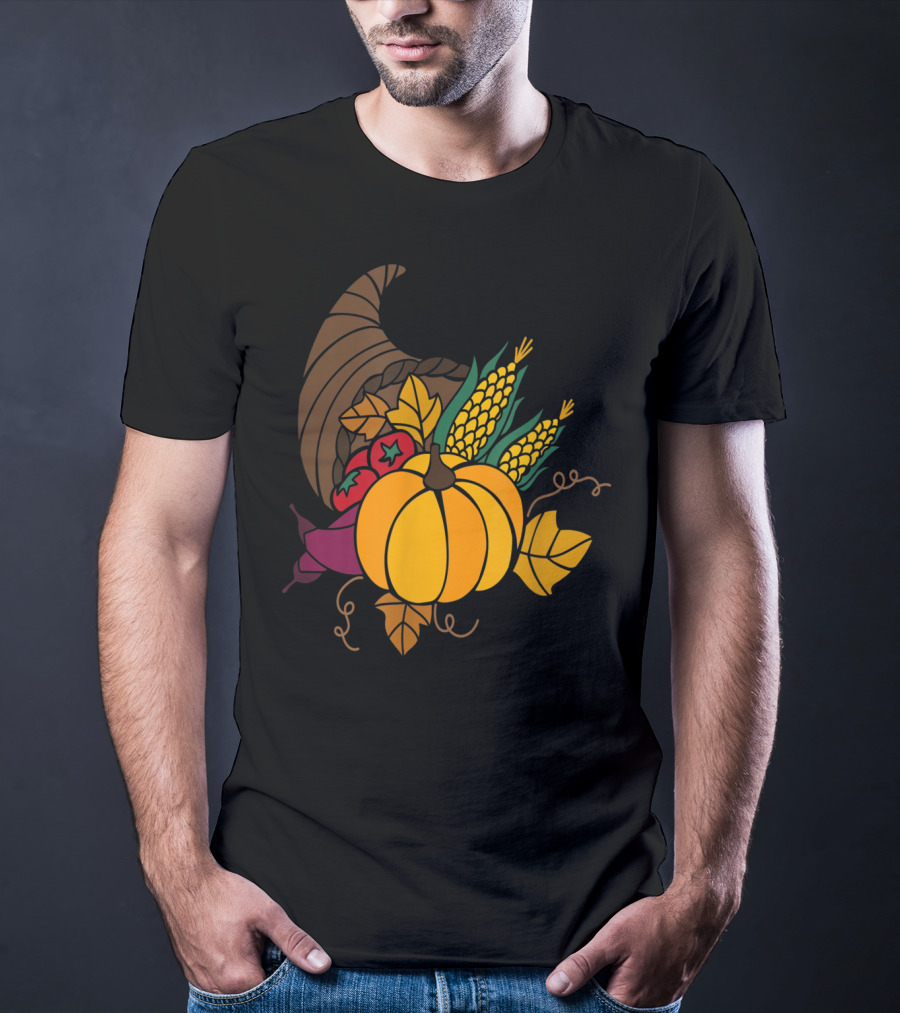 Cornucopia Autumn Harvest Thanksgiving Pumpkin Teacher Mom43 T-Shirt