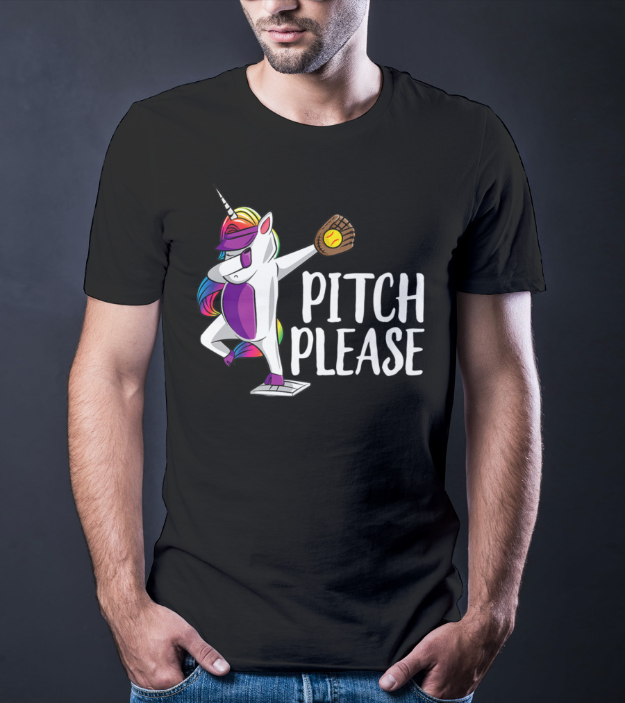Pitch Please Dabbing Unicorn Funny Softball Player T-Shirt