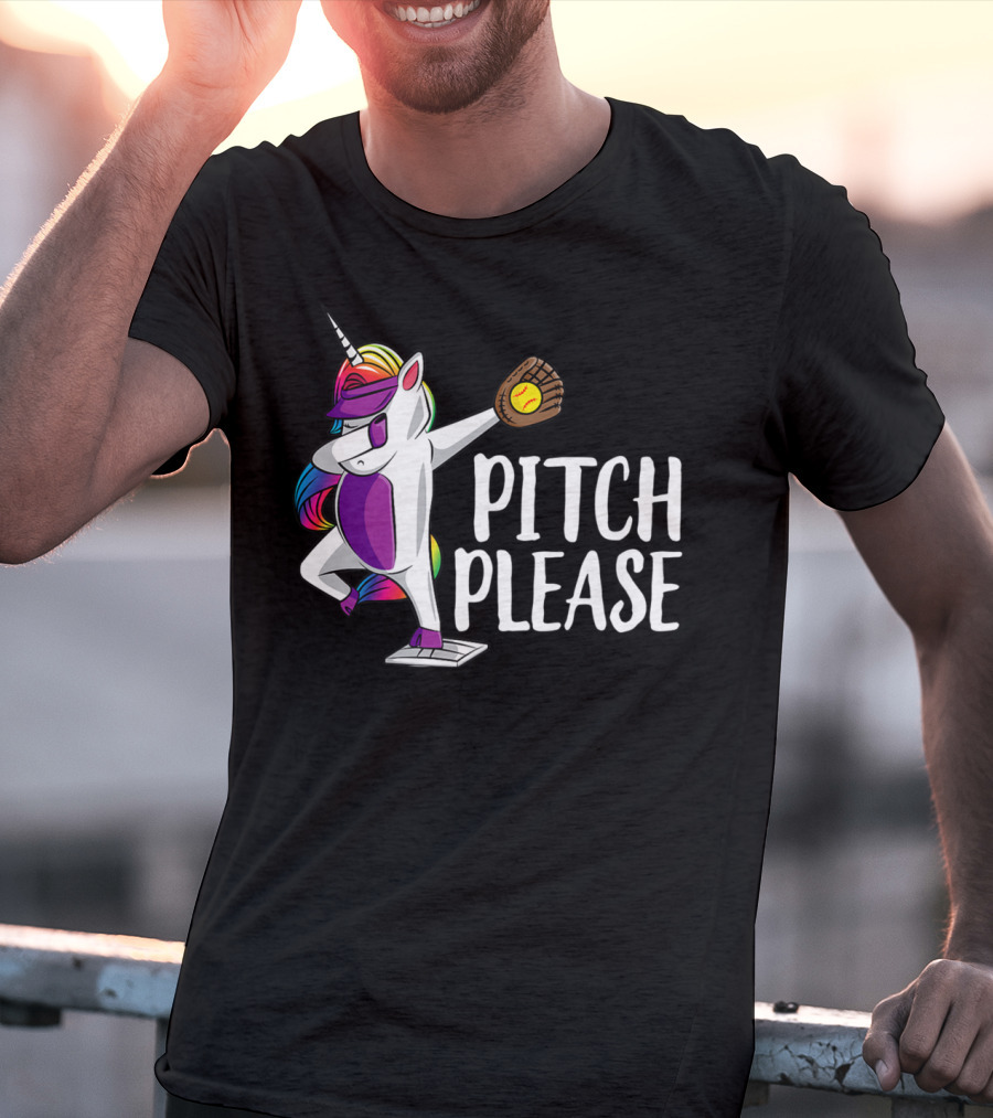 Pitch Please Dabbing Unicorn Funny Softball Player T-Shirt