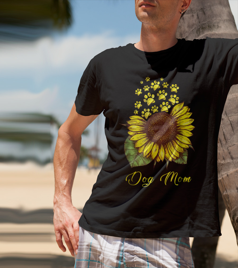 Dog Mom Sunflower With Paw Print Accents T-Shirt