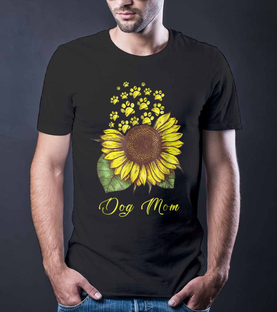 Dog Mom Sunflower With Paw Print Accents T-Shirt