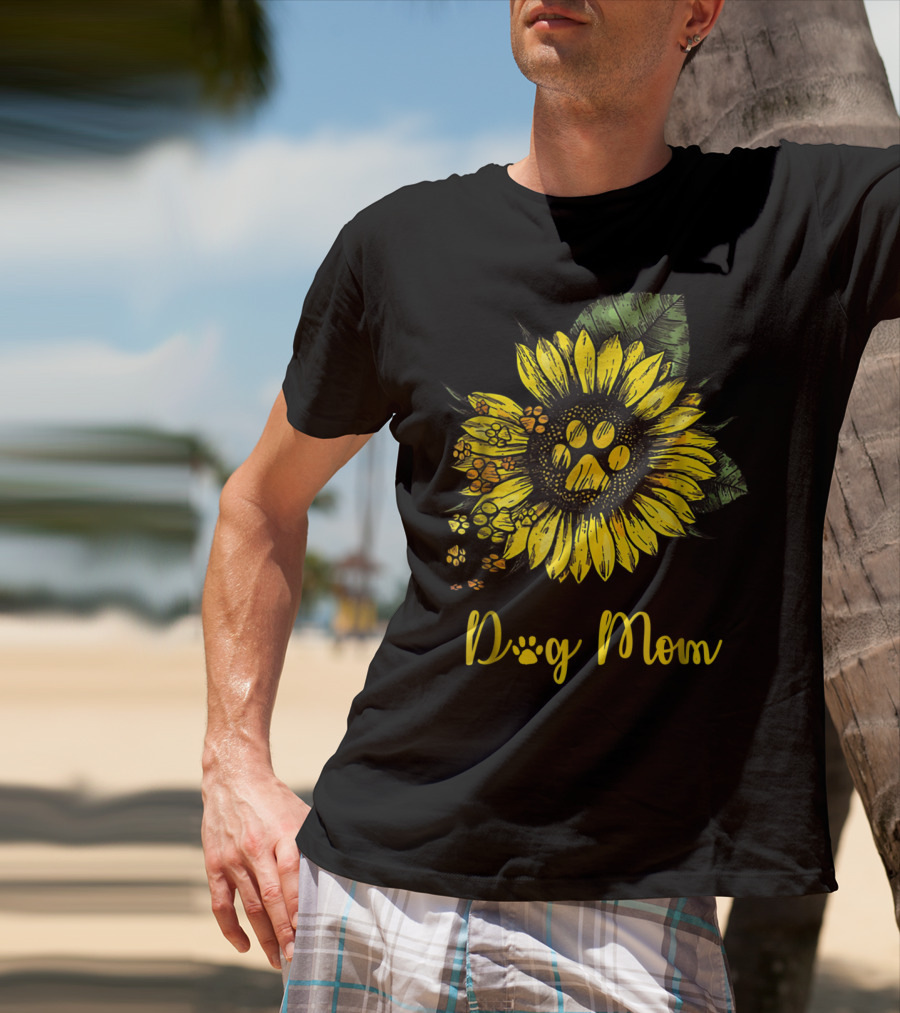 Dog Mom Paw Print Sunflower Blossom T-Shirt