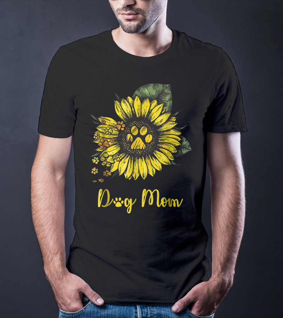 Dog Mom Paw Print Sunflower Blossom T-Shirt