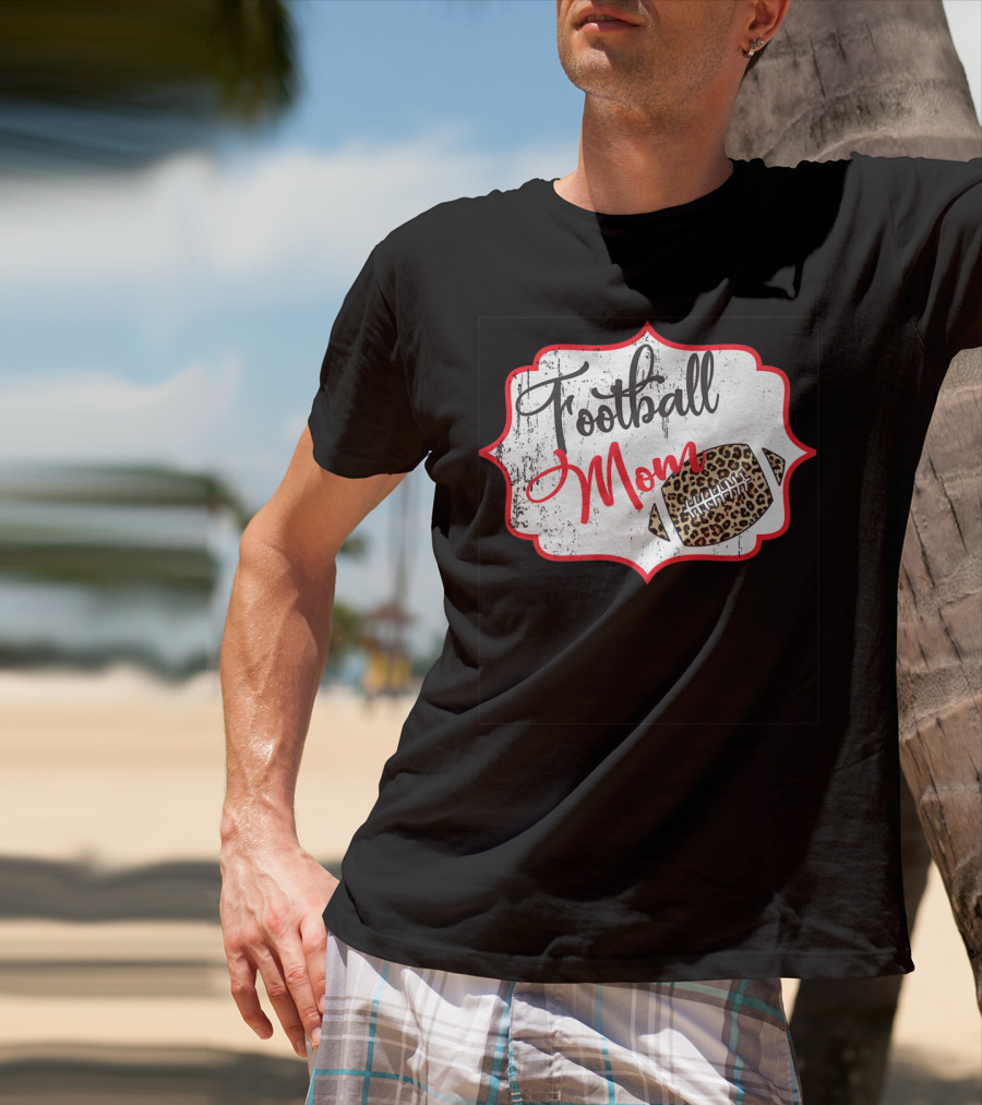 Football Mom Leopard Print Football T-Shirt