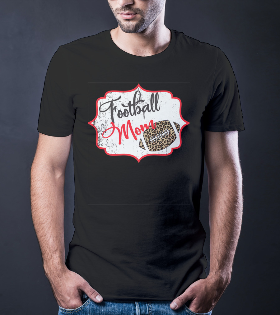 Football Mom Leopard Print Football T-Shirt