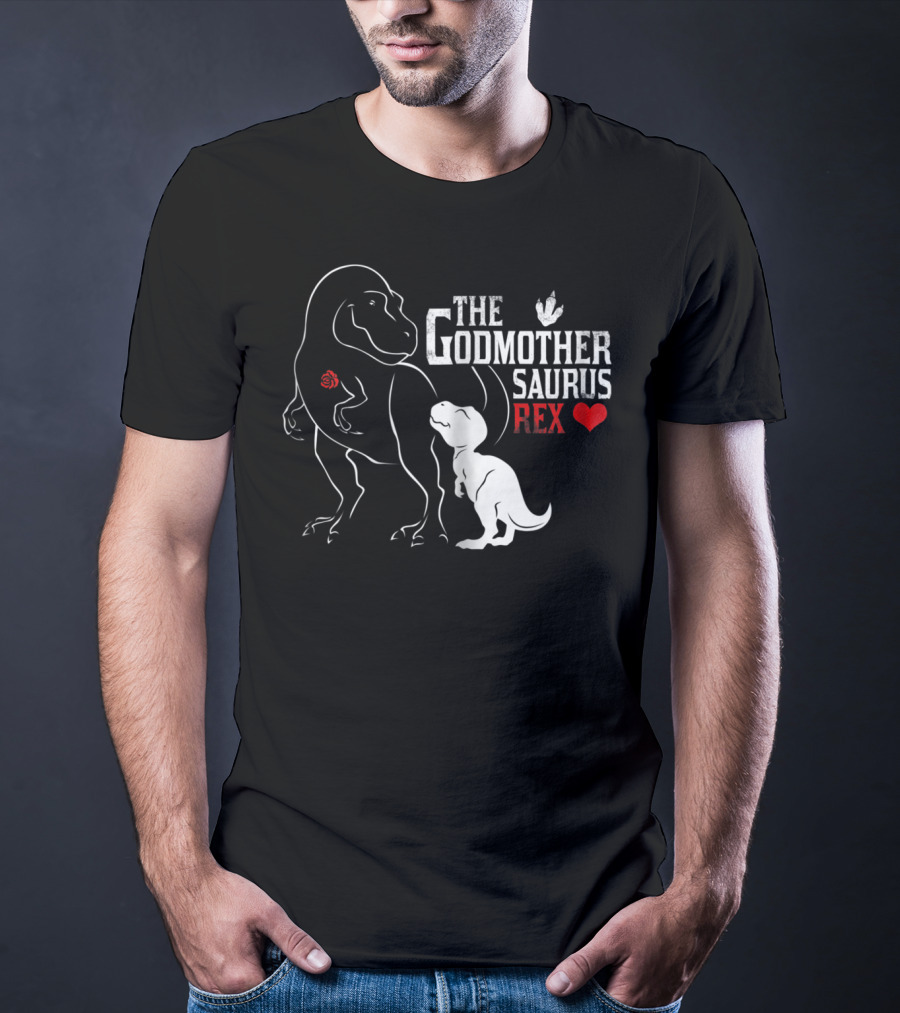 The Godmother Saurus Rex Mama Saurus Dinosaur Heart T-Shirt