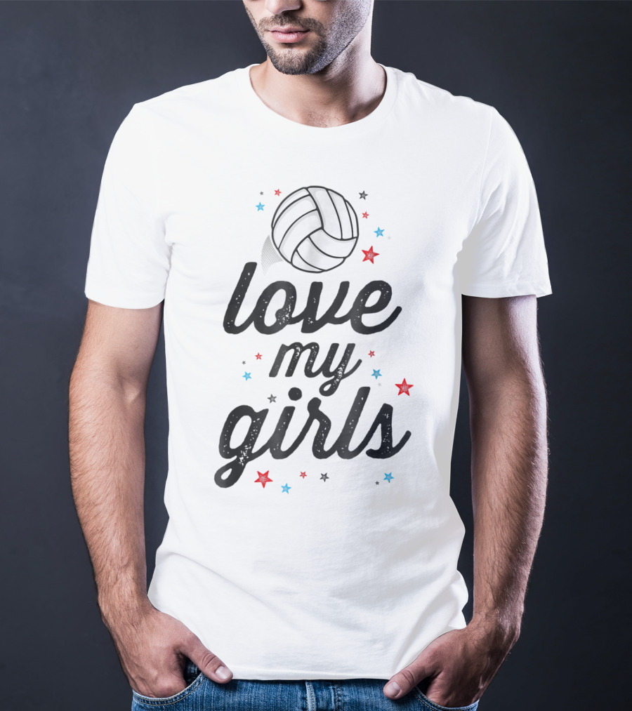 Love My Girls Volleyball Mom Of Player Mother Patriotic Stars And Ball T-Shirt