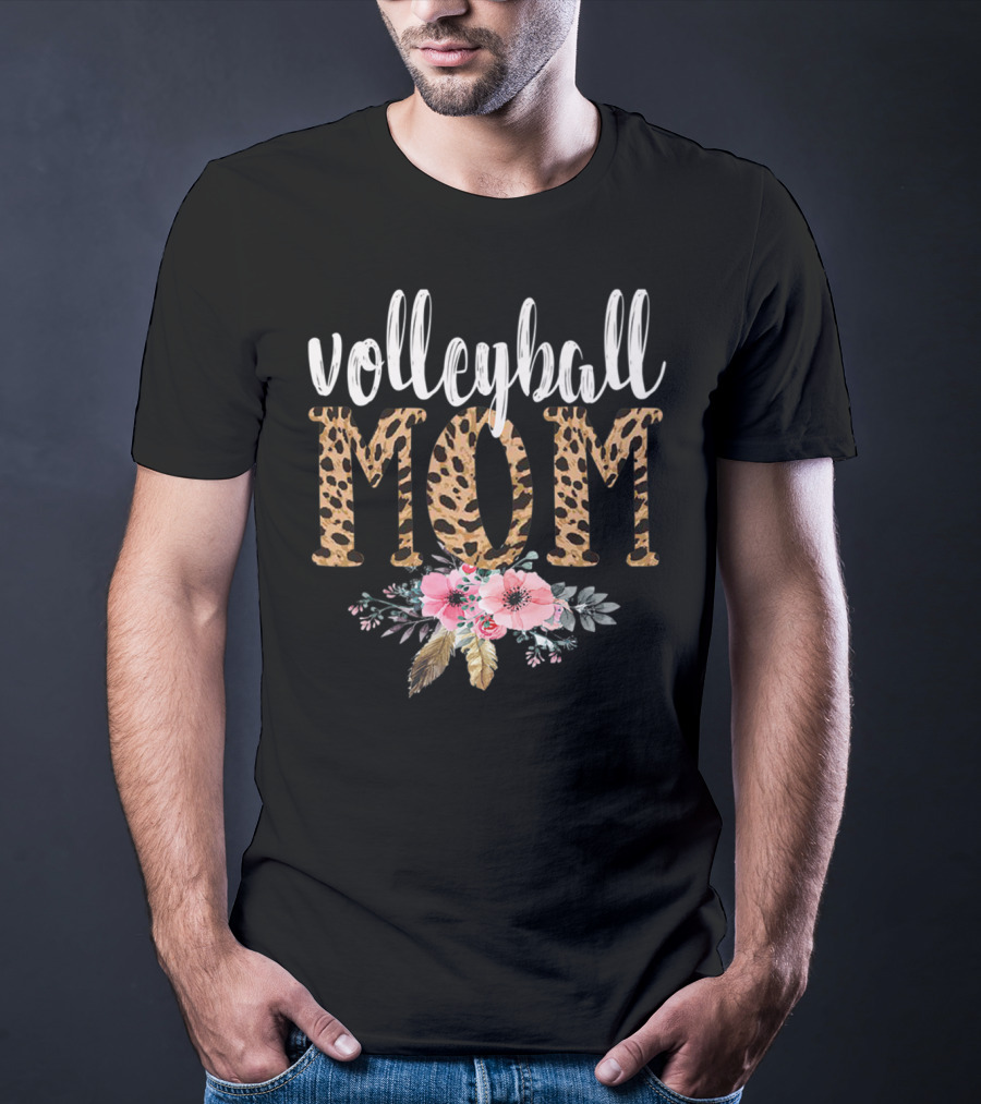 Volleyball Mom Leopard Floral Boho T-Shirt