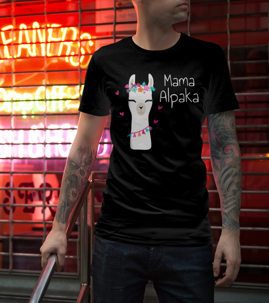 Mama Alpaka Funny Cute Floral Hearts T-Shirt