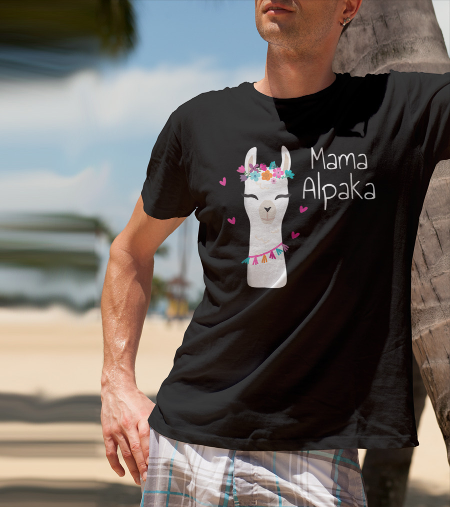 Mama Alpaka Funny Cute Floral Hearts T-Shirt