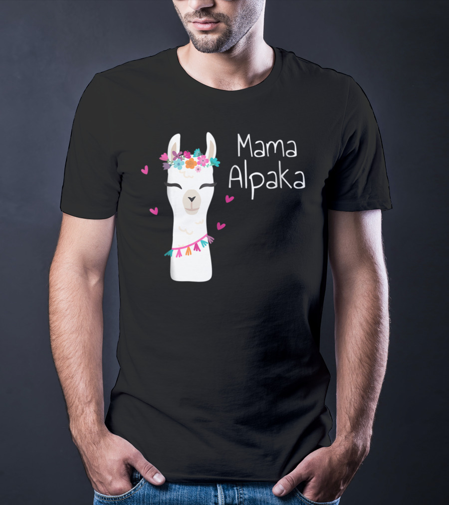 Mama Alpaka Funny Cute Floral Hearts T-Shirt