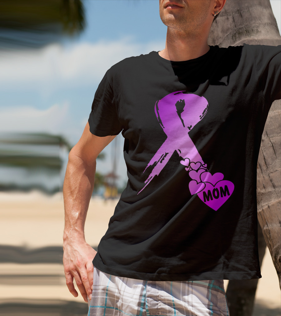 Alzheimers Awareness Mom Purple Ribbon And Hearts T-Shirt