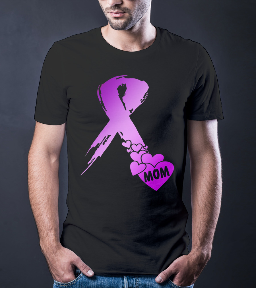 Alzheimers Awareness Mom Purple Ribbon And Hearts T-Shirt