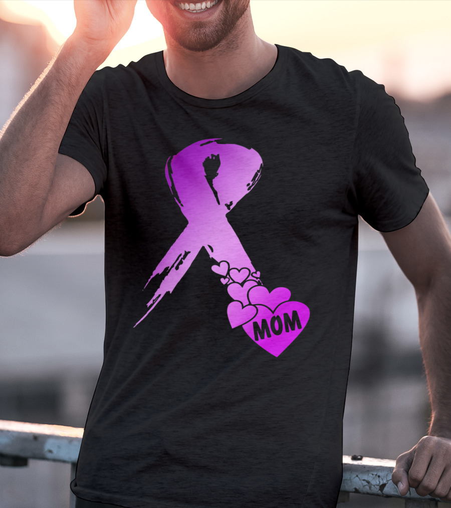 Alzheimers Awareness Mom Purple Ribbon And Hearts T-Shirt
