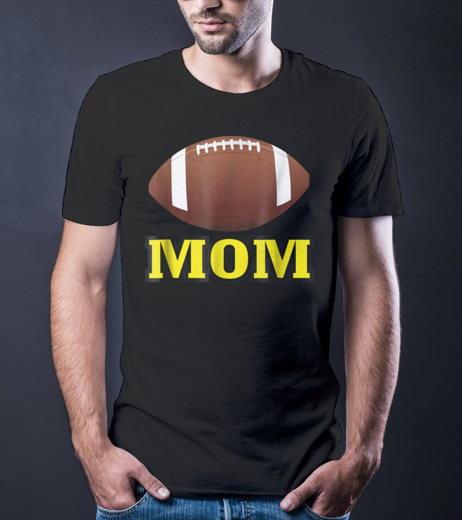American Football Mom Gold Letters With Football T-Shirt