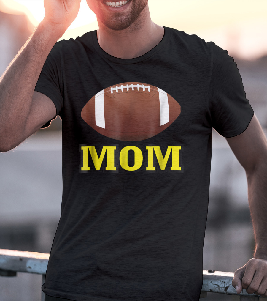 American Football Mom Gold Letters With Football T-Shirt