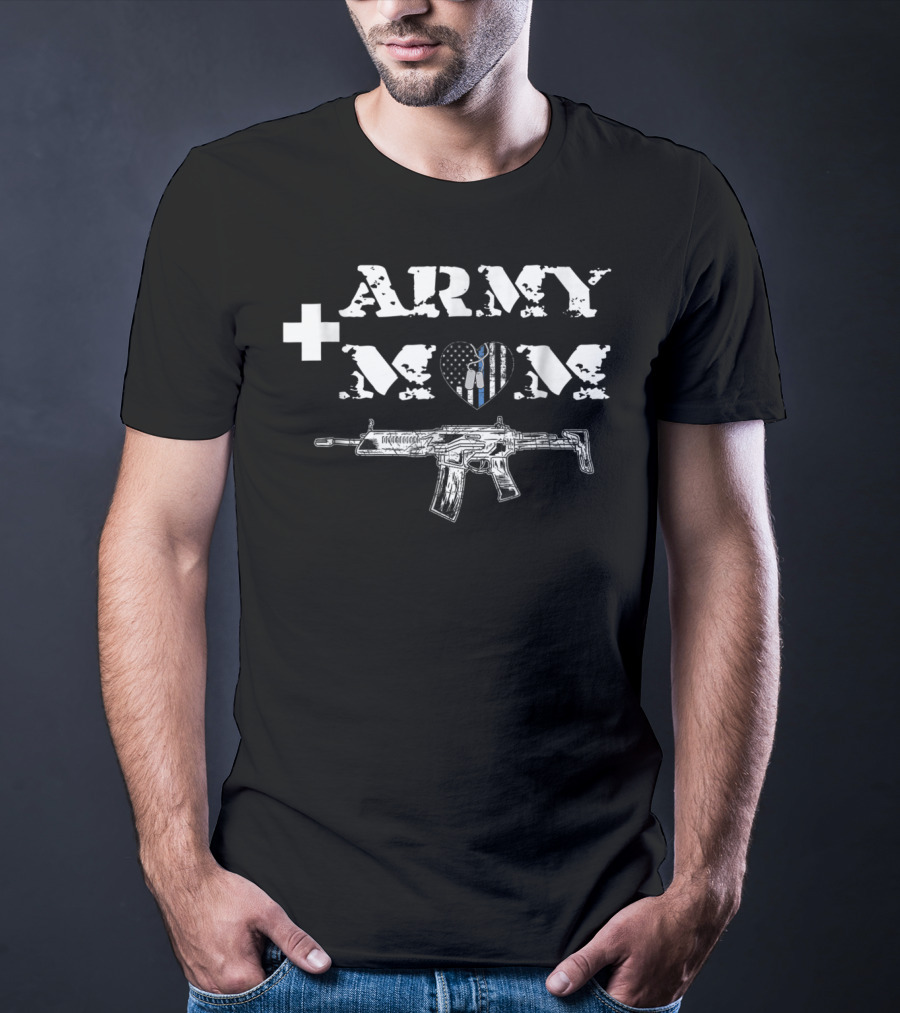 ARMY MOM Proud Dog Tag Heart Rifle T-Shirt