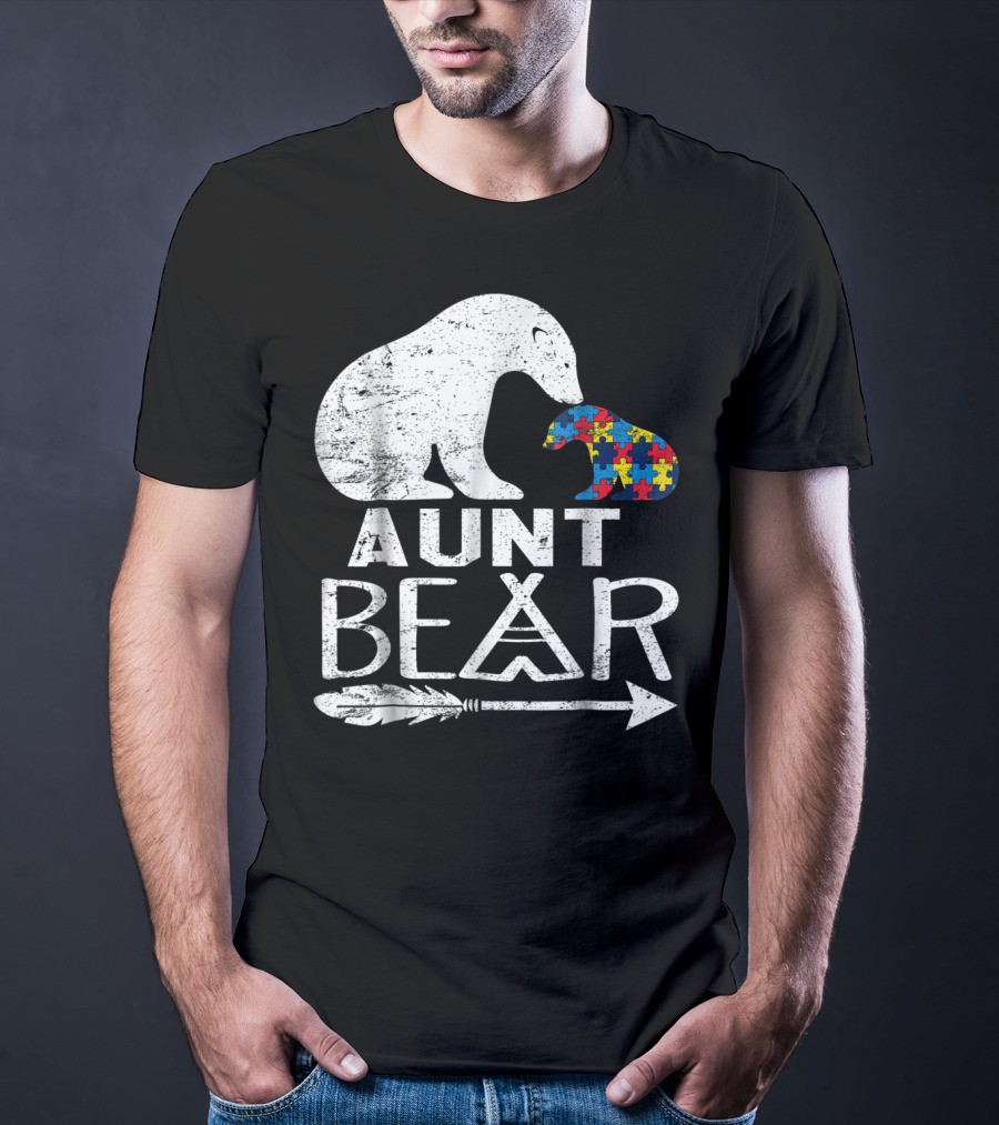 Aunt Bear Autism Awareness Puzzle Arrow Bear T-Shirt