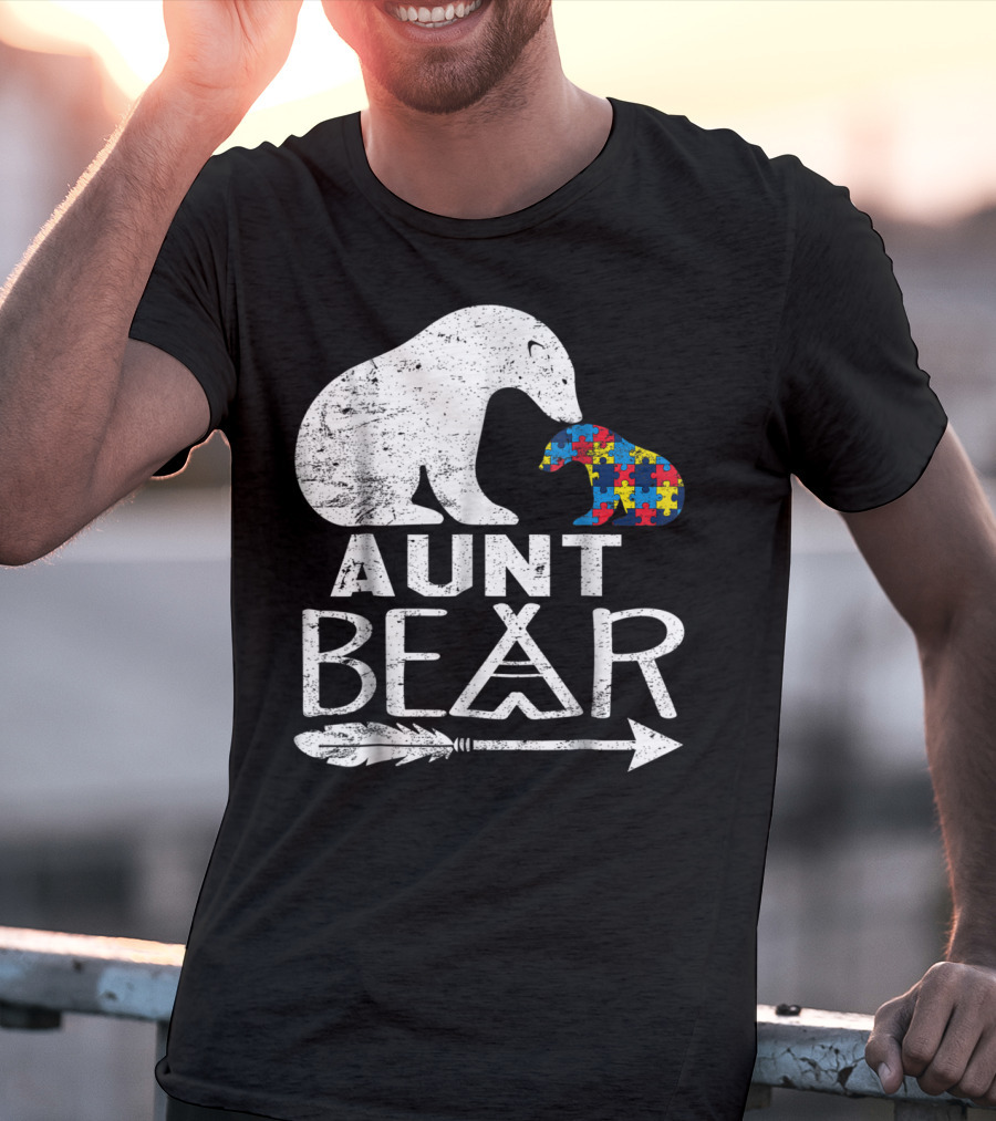 Aunt Bear Autism Awareness Puzzle Arrow Bear T-Shirt