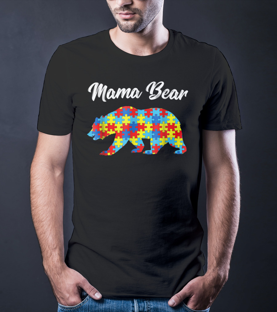 Mama Bear Autism Awareness Puzzle Pattern Bear51 T-Shirt