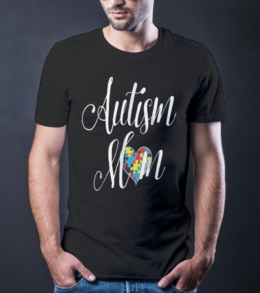 Autism Mom Heart With Puzzle Pattern For ASD Awareness T-Shirt