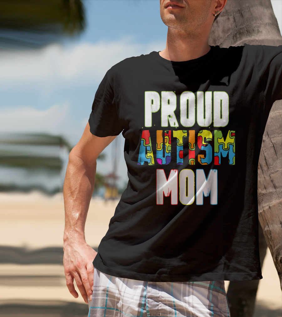 PROUD AUTISM MOM Autism Awareness Puzzle T-Shirt