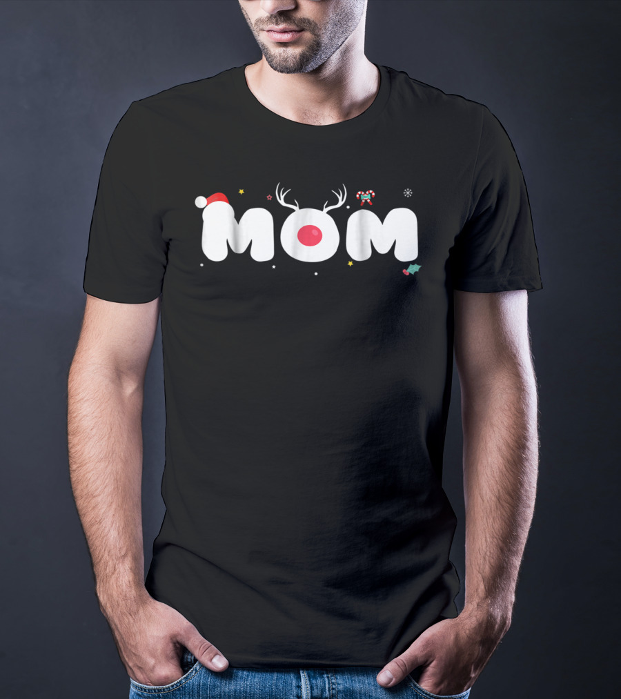 Mom Reindeer Antlers Santa Hat Candy Cane Snowflake Christmas Decor T-Shirt