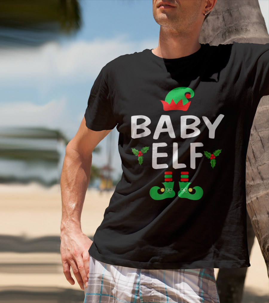 BABY ELF Christmas Green Hat Holly Boots T-Shirt