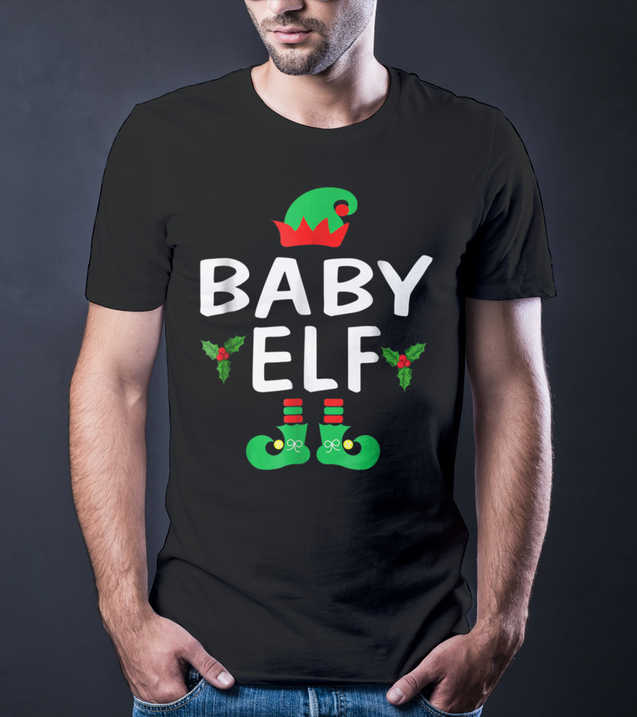 BABY ELF Christmas Green Hat Holly Boots T-Shirt