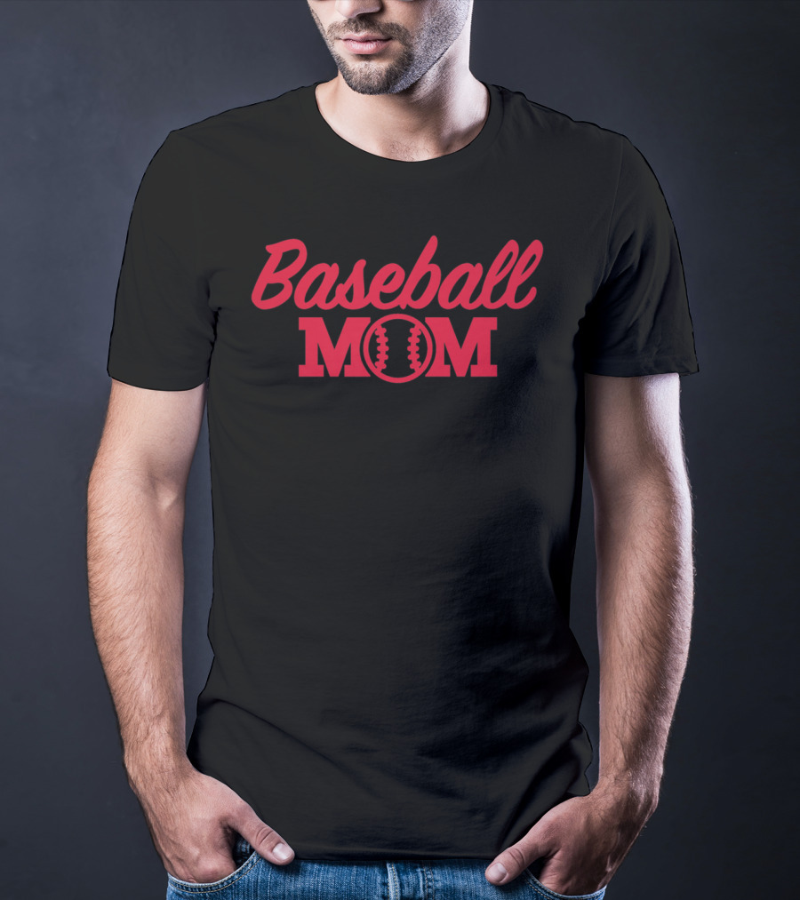 Baseball Mom Fitted Graphic With Red Text And Baseball Stitching T-Shirt