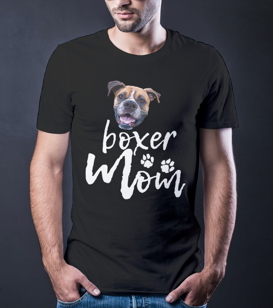 Boxer Mom Cute Dog Face Paw Prints T-Shirt