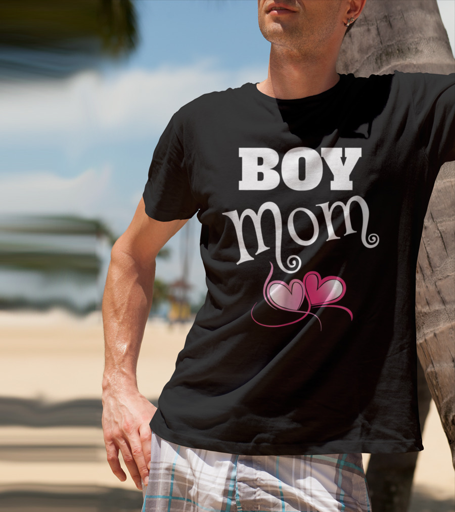 Boy Mom Love My Boys Gender Reveal Party Hearts T-Shirt