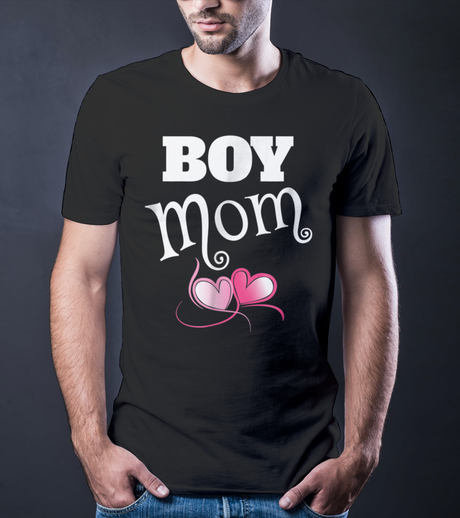 Boy Mom Love My Boys Gender Reveal Party Hearts T-Shirt