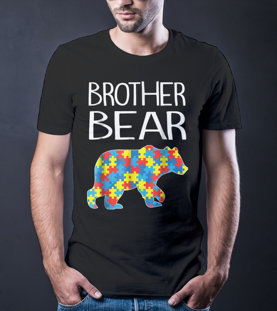 Brother Bear Autism Puzzle Pattern Dad T-Shirt