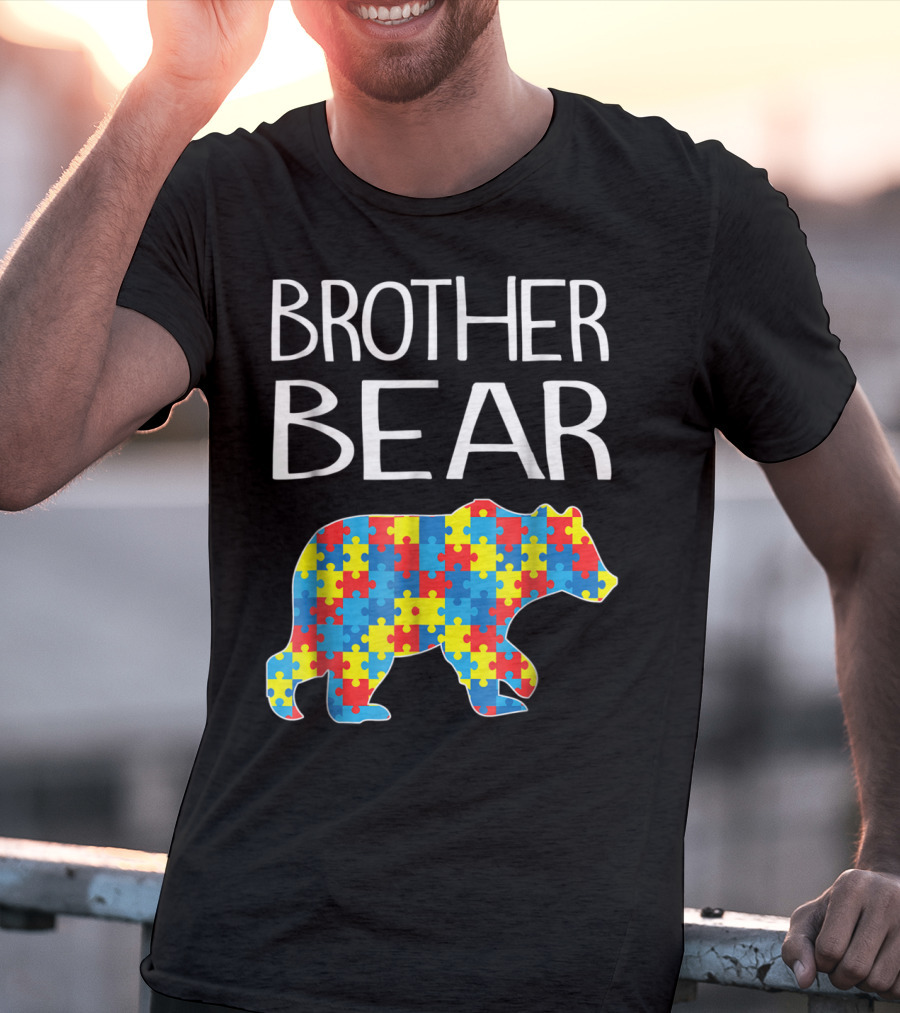 Brother Bear Autism Puzzle Pattern Dad T-Shirt