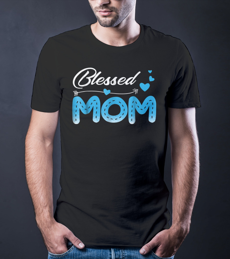 Blessed Mom Arrow Heart Blue Stitch T-Shirt
