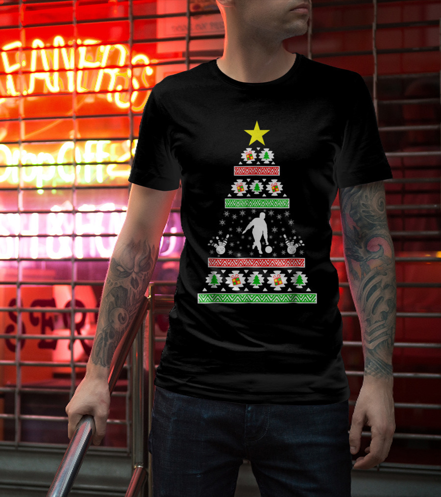 Bowling Ugly Christmas Tree Bowler Mom Dad Holiday T-Shirt