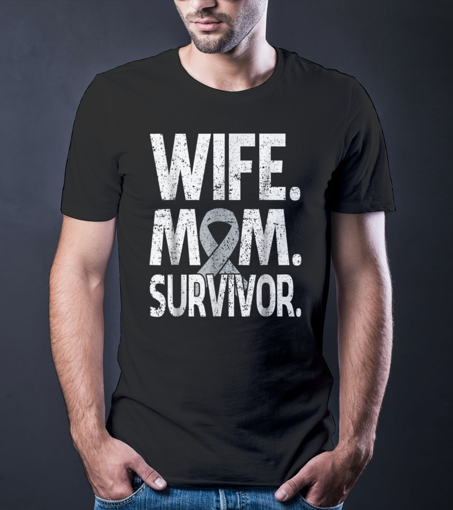 Wife Mom Survivor Ribbon Brain Cancer Awareness T-Shirt