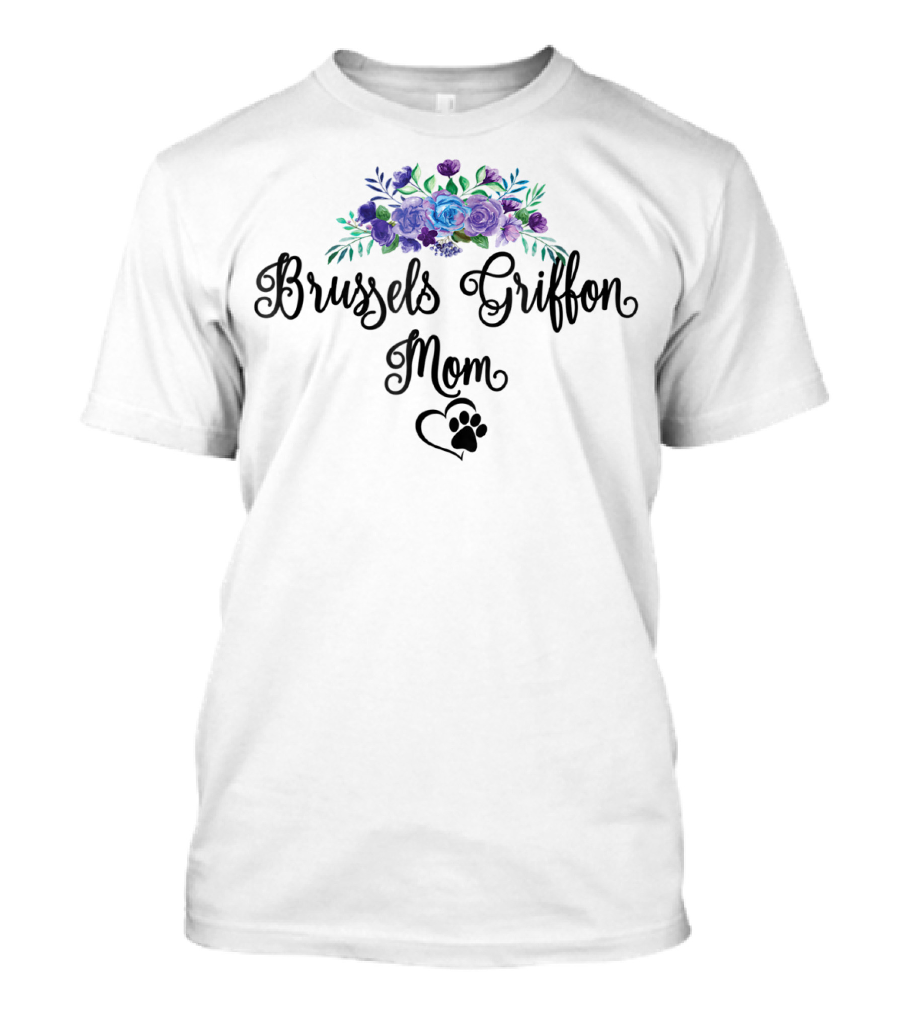 Brussels Griffon Mom Floral Bouquet With Paw Prints T-Shirt